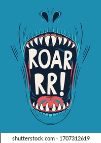 Dinosaur Vector Illustration With Roar Text. Vector Illustrations For T-shirt Prints And Other Uses.