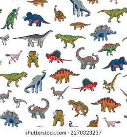 Dinosaur vector illustrations seamless pattern.