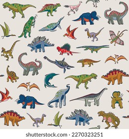 Dinosaur vector illustrations seamless pattern.