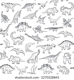 Dinosaur vector illustrations seamless pattern.