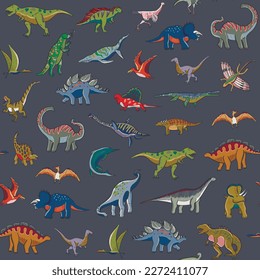Dinosaur vector illustrations seamless pattern.