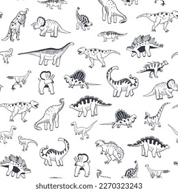 Dinosaur vector line seamless pattern.