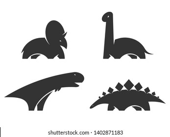 Dinosaur vector logo design element. Jurassic Set dinosaurs silhouette isolated on white background. Collection dino icons web site template.