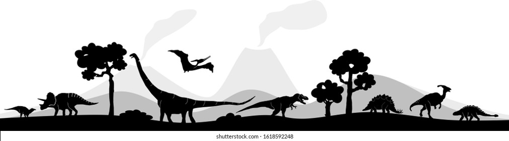 Dinosaur Vector Outline Landscape Skyline