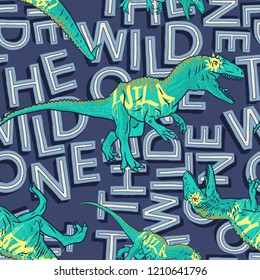 Dinosaur vector pattern design seamless, for kids tee