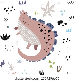 Dinosaurier-Vektor, Dinosaurier-Muster, Dinosaurier, Monster, Druck, Aufkleber, Poster, Tierwelt, bunt, Kunstwerk, Dschungel, Grafik, fliegen, Textil, Zoo, künstlerisch, gefährlich, Erde, Fossil, Figur, Giraffe,