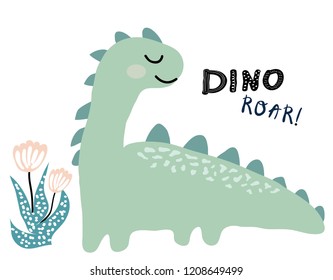 dinosaur vector print in scandinavian style. chldish illustration for t shirt, kids fashion, fabric