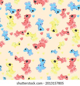 dinosaur vector seamless pattern on a pink background. Children's illustration in a cute cartoon style. Hand-drawn background is ideal for children's clothing, textiles, wallpaper, etc. EPS10