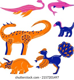 Dinosaur vector set with bright colors for kids