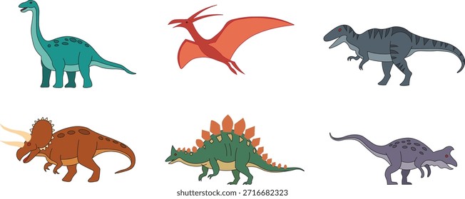 Conjunto de Vector de dinosaurio - Colección linda de ilustración de animales prehistóricos para niños y Educación