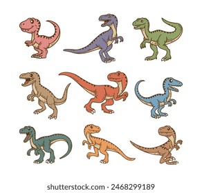 Dinosaur Velociraptor Doodle Cartoon Style Illustration