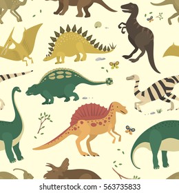 Dinosaur vintage color seamless pattern vector.