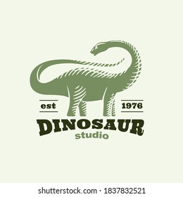 Dinosaur vintage silhouette engraved emblem. Classic mascot for ancient label, sport team logo, jurassic poster etc.