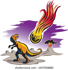 Dinosaur With Volcano And Meteor
