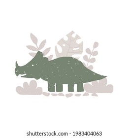 dinosaur and volcanoes on a white background. vector cute illustration