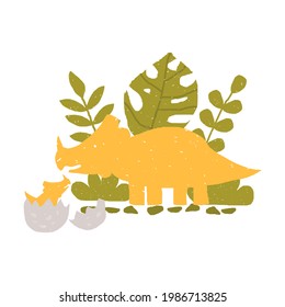 dinosaur and volcanoes on a white background. vector cute illustration