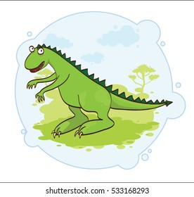 Dinosaur walking in a landscape