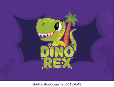 A dinosaur is walking on a rocky mountain. The dinosaur is smiling and he is happy. The image has a playful and lighthearted mood