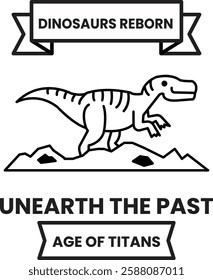 A dinosaur is walking on a rocky surface in the style of sign illustrations
