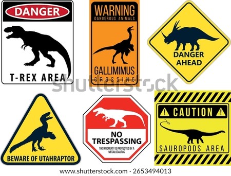 Dinosaur Warning sign Stickers Pack, vector