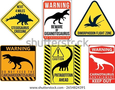 Dinosaur Warning sign Stickers Pack, vector