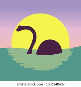 dinosaur in water. Kawaii style. Vector