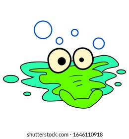 A dinosaur in water. A reptile that hid deep at the bottom. Peering eyes from the water on a white background. Crocodile who hunt prey. Ambush predator on a white background. Vector sticker.