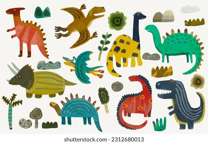 Dinosaur, watercolor painting. vector illustration of animal collection. isolated cartoon.