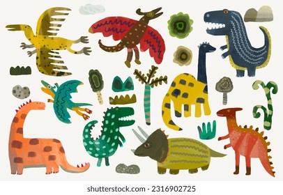 Dinosaur, watercolor painting. vector illustration of animal collection. isolated cartoon.