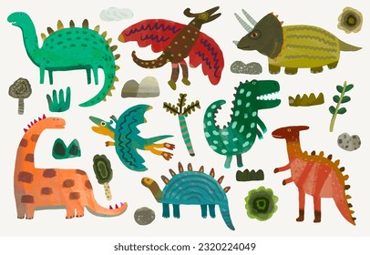 Dinosaur, watercolor painting. vector illustration of animal collection. isolated cartoon.