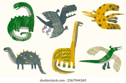 Dinosaur, watercolor painting. vector illustration of animal collection. isolated cartoon.