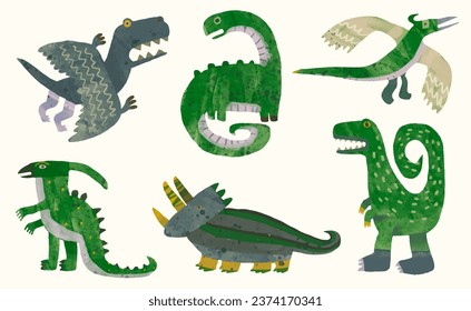 Dinosaur, watercolor painting. vector illustration of animal collection. isolated cartoon.