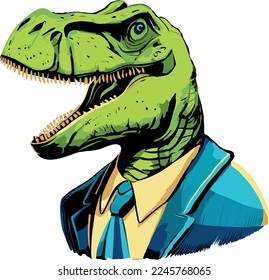 dinosaur wearing business suit ready for work in the office