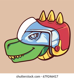 Dinosaur wearing helmet