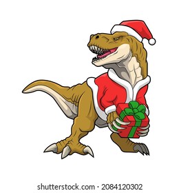 dinosaur wearing santaclause costume vector illustration design