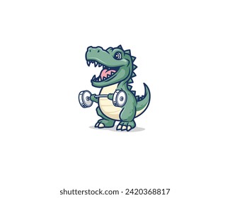 The dinosaur weightlifting mascot illustration