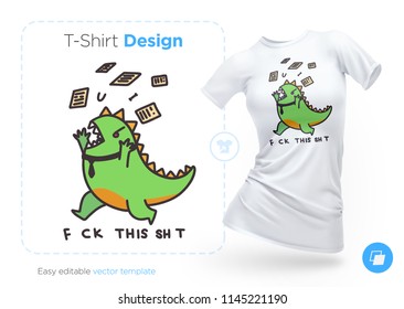 Dinosaur who is sick of everything t-shirt design. Print for clothes, posters or souvenirs. Vector illustration