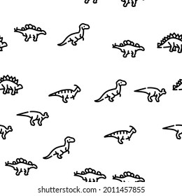 Dinosaur Wild Animal Vector Seamless Pattern Thin Line Illustration