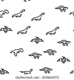 Dinosaur Wild Animal Vector Seamless Pattern Thin Line Illustration