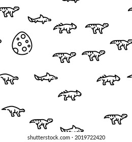 Dinosaur Wild Animal Vector Seamless Pattern Thin Line Illustration