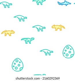Dinosaur Wild Animal Vector Seamless Pattern Color Line Illustration