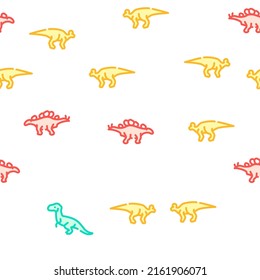 Dinosaur Wild Animal Vector Seamless Pattern Color Line Illustration