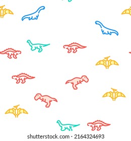 Dinosaur Wild Animal Vector Seamless Pattern Color Line Illustration