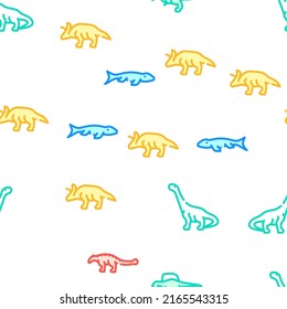 Dinosaur Wild Animal Vector Seamless Pattern Color Line Illustration