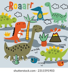 dinosaur wildlife set dodle funny cartoon