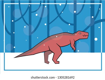 Dinosaur in winter forest