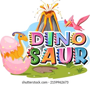 Dinosaur word logo with various dinosaurs illustration