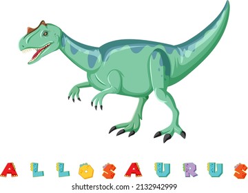 Dinosaur wordcard for allosaurus illustration