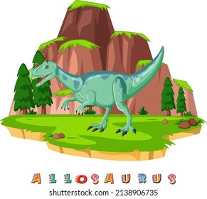 Dinosaur wordcard for allosaurus illustration