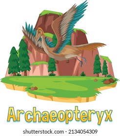 Dinosaur wordcard for archaeopteryx illustration